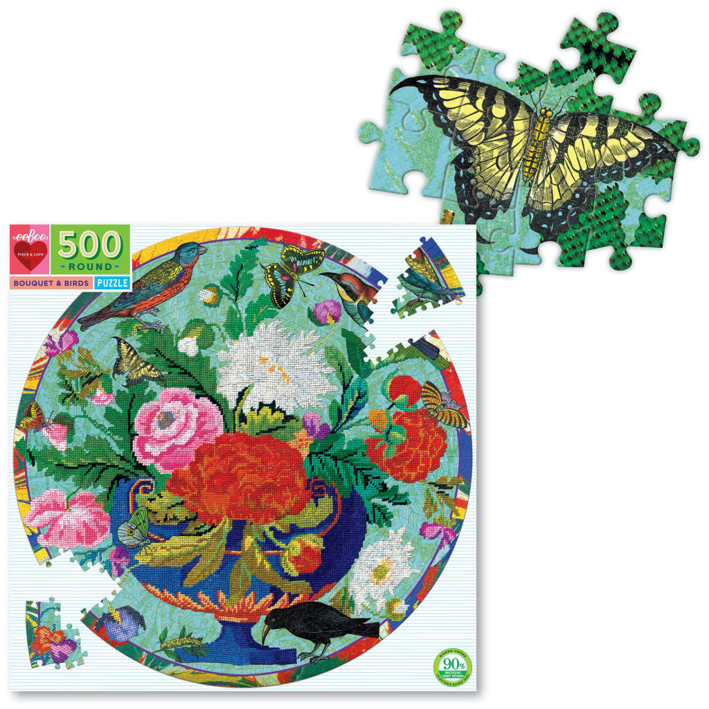 Bouquet And Birds 500 Piece Round Puzzle Detail