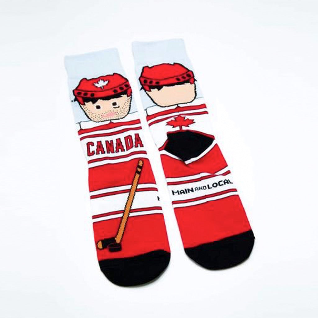 Back of Canadian Hockey Player Socks.