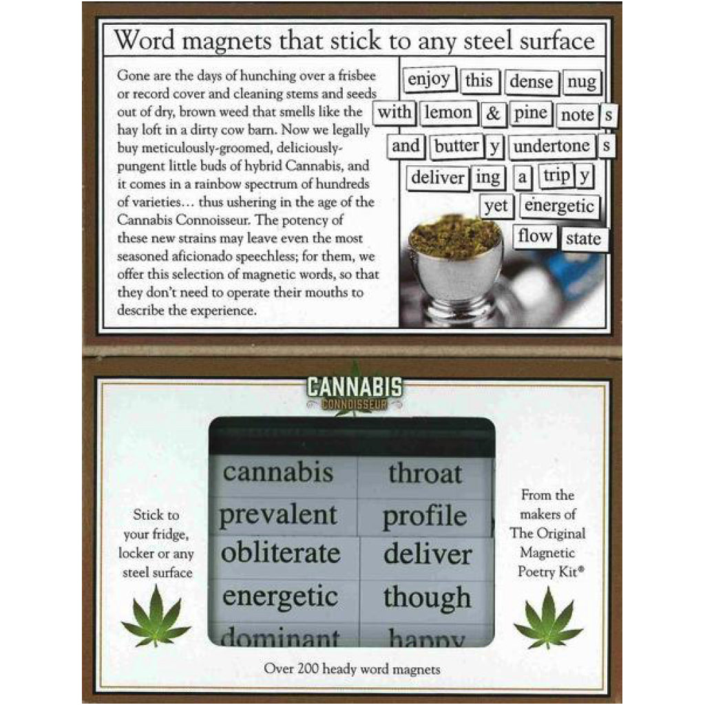 Inside of Cannabis Connoisseur Magnetic Poetry.