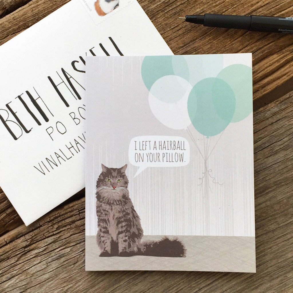 Cat Hairball Birthday Card With Envelope