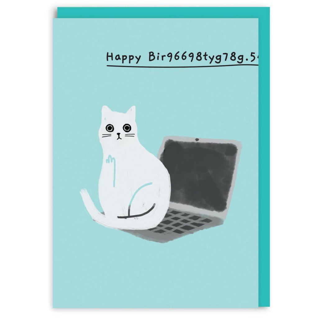 Cat Sitting On Laptop Birthday Card