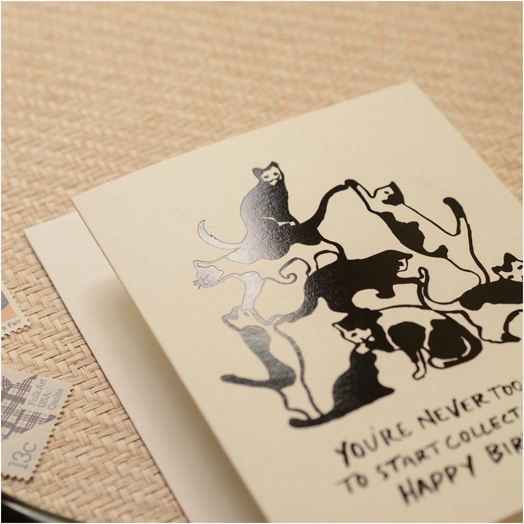 Detail of Cat Tower Birthday Greeting Card.