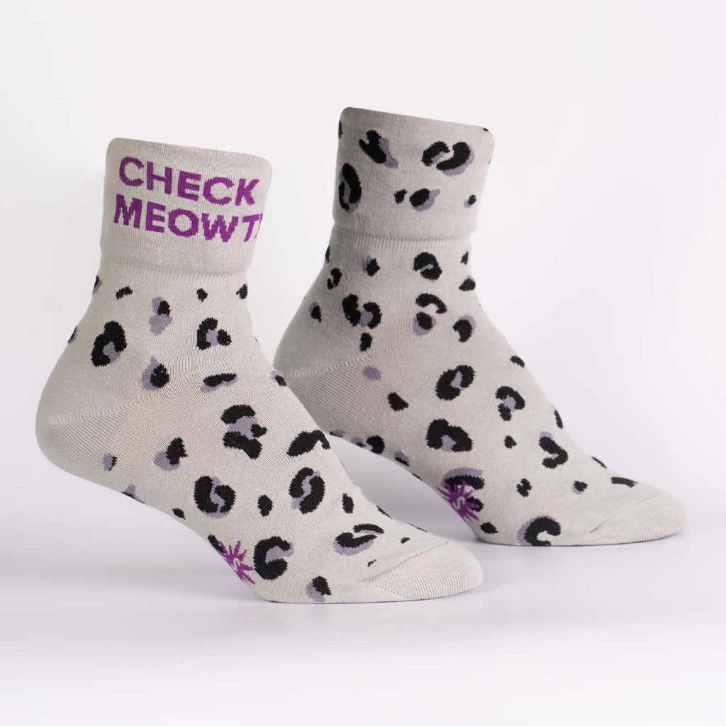 Check Meowt Quarter-Turn Cuff Women's Socks Rolled Up
