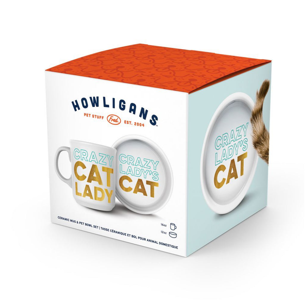 Crazy Cat Lady Ceramic Mug & Cat Bowl Set in Box