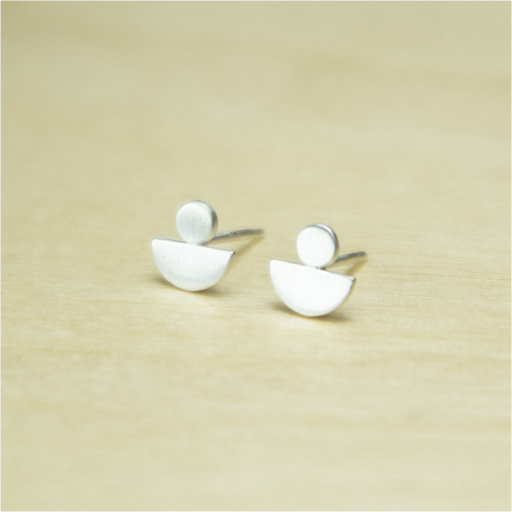 D & Circle Studs Brushed Sterling Silver
