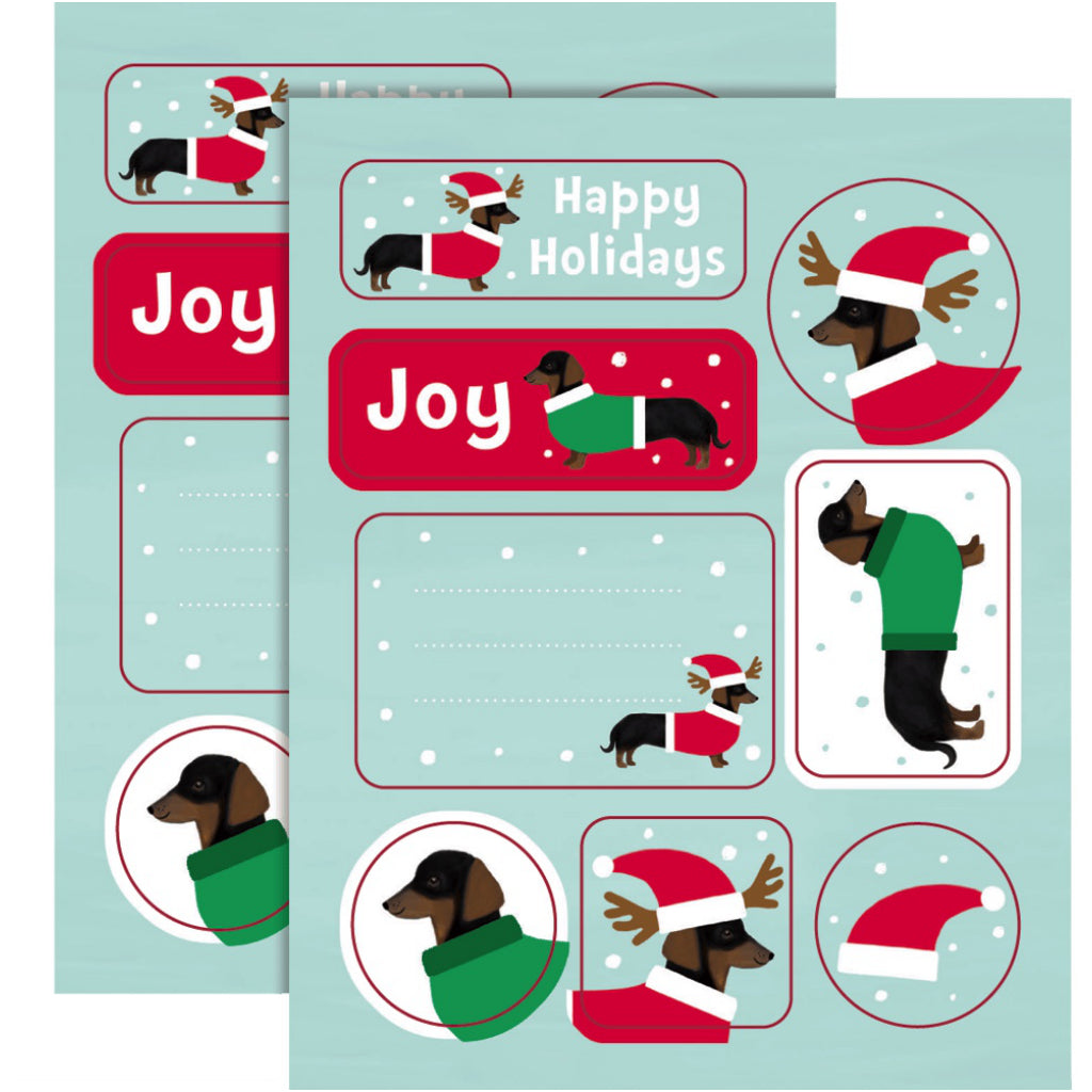 Stickers of Dachshund All The Way Boxed Christmas Cards.