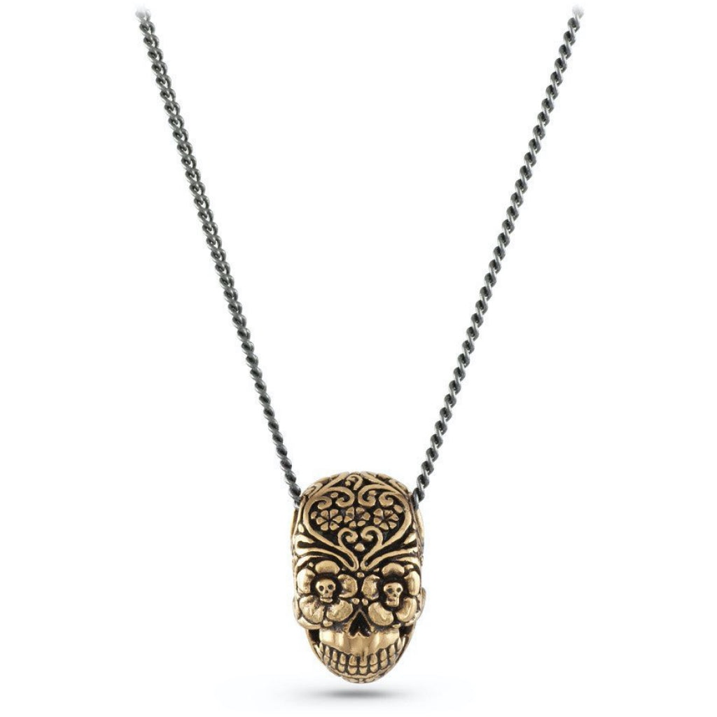 Day of the Dead Skull Large Bronze Necklace
