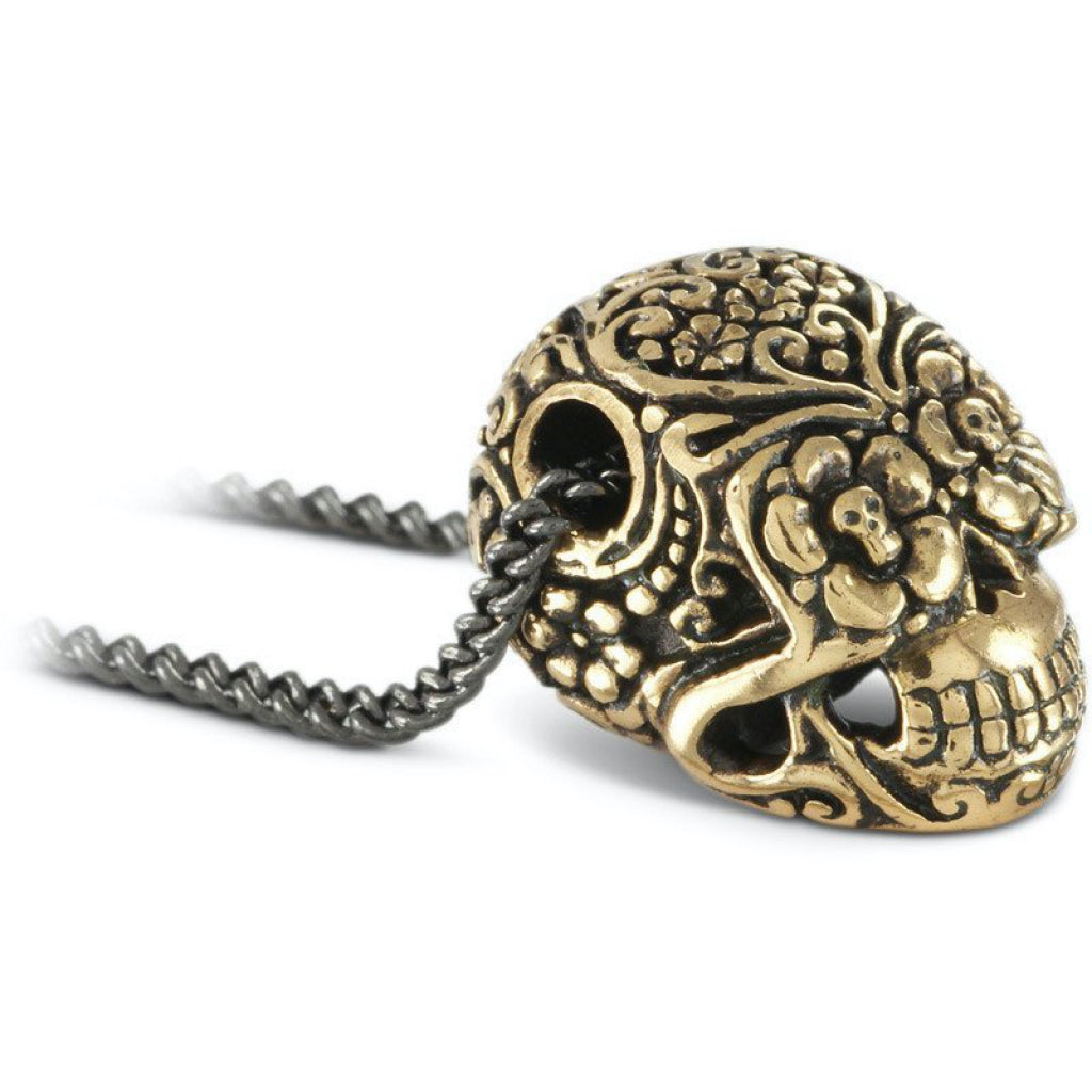 Day of the Dead Skull Large Bronze Necklace Closeup