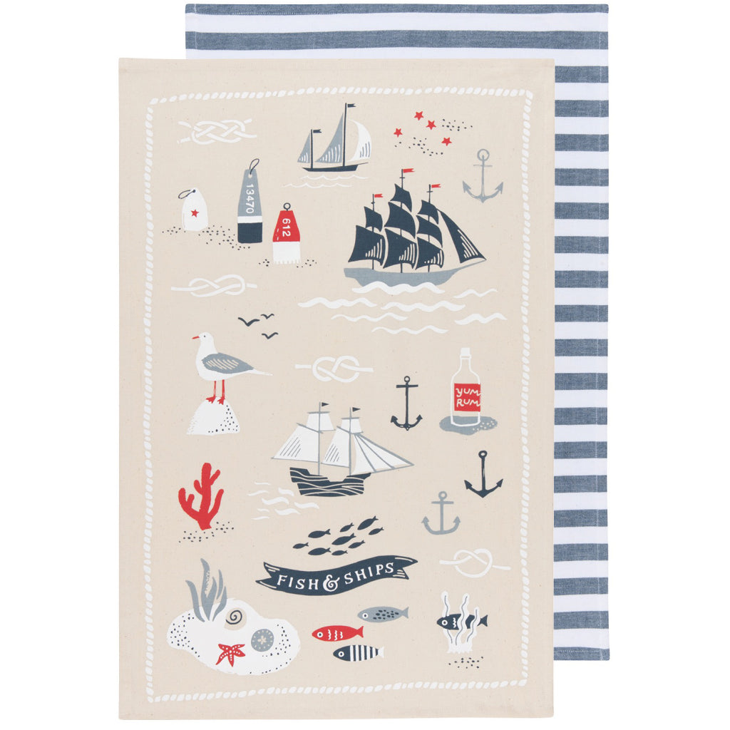 Fish & Ships Tea Towels Set of 2