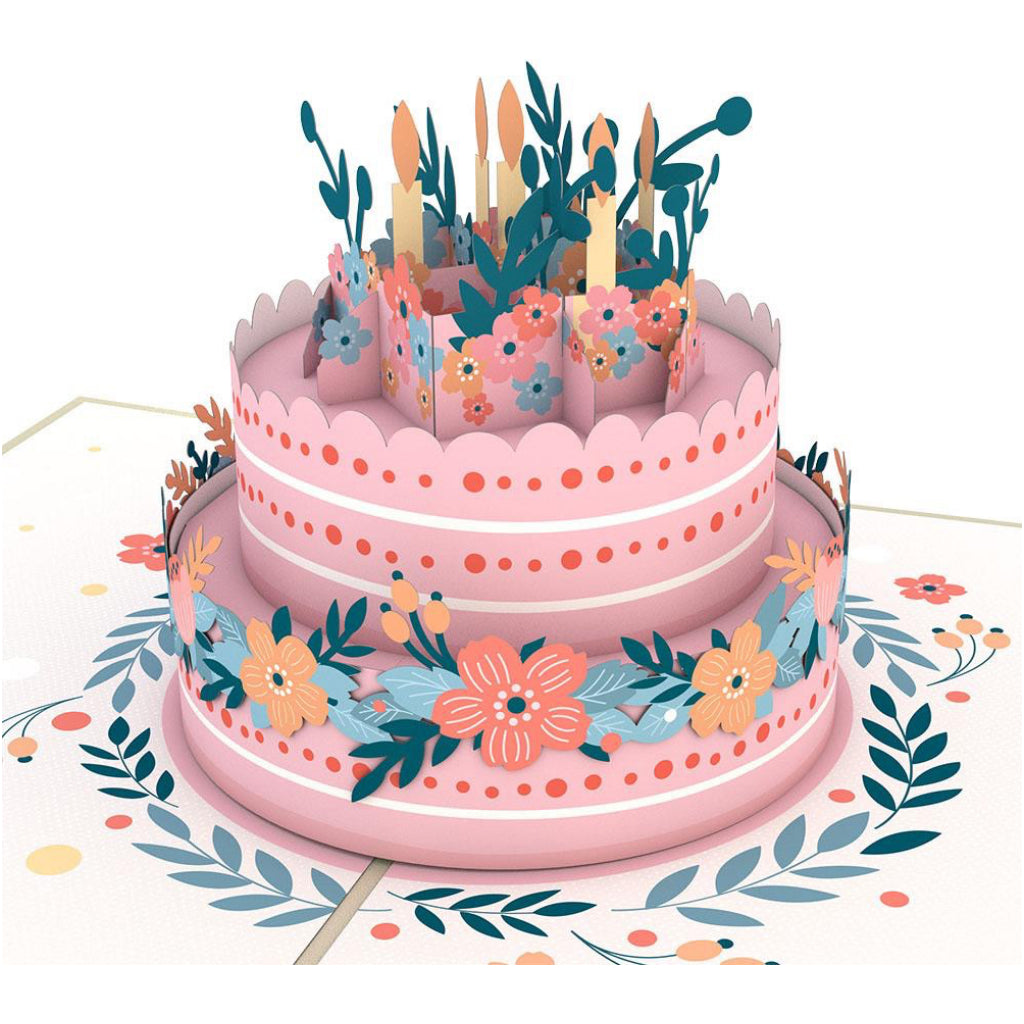 Floral Birthday Cake 3D Pop Up Card Detail