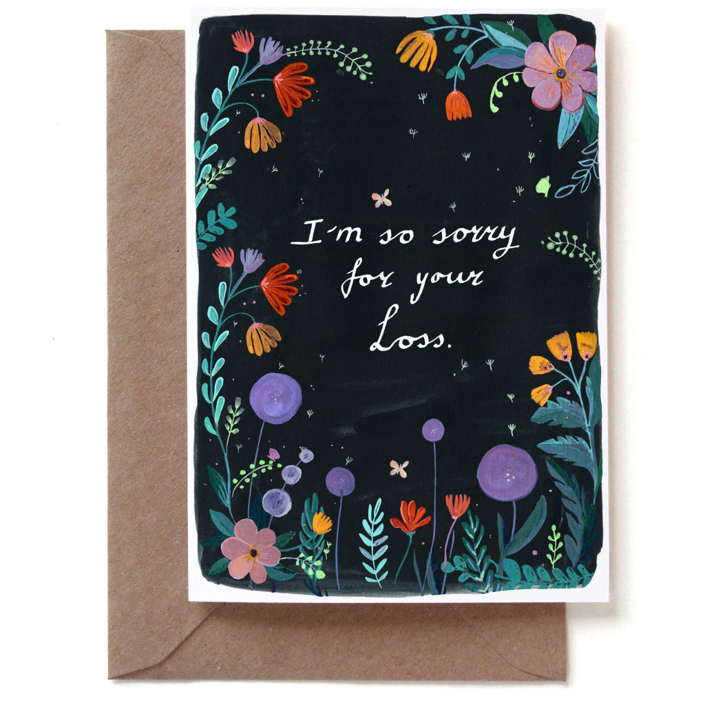 Flowers on Black Sympathy Card