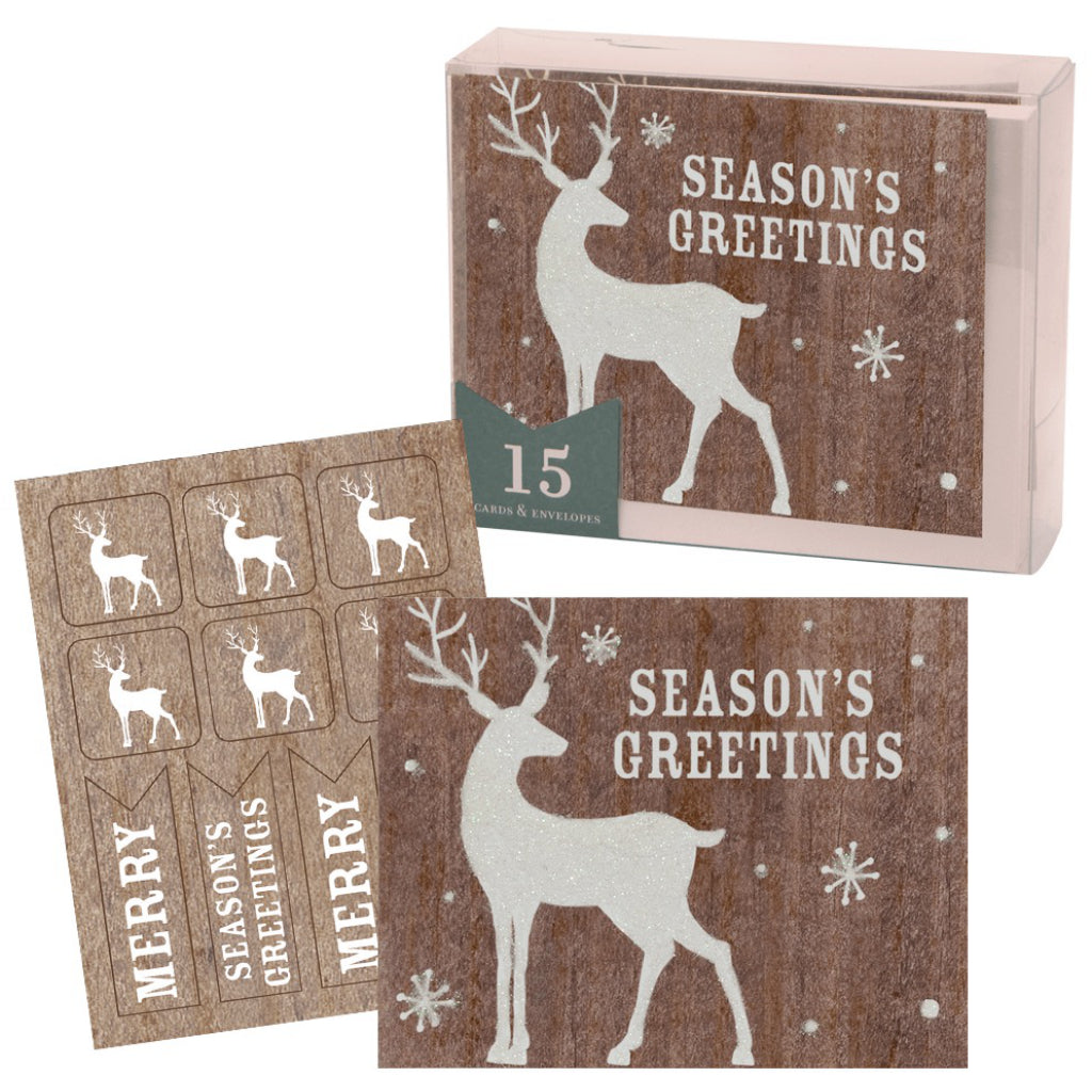 Set of Glittered Deer Boxed Christmas Cards.