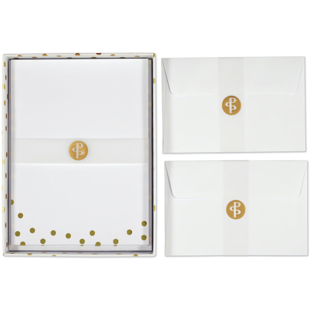 Gold Dots Stationery Set Contents