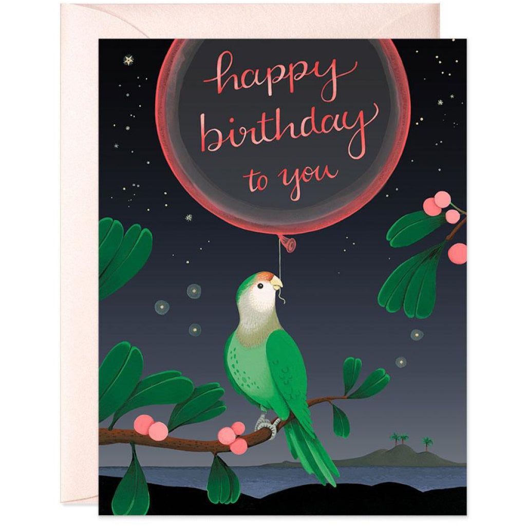 Green parrot Birthday Card