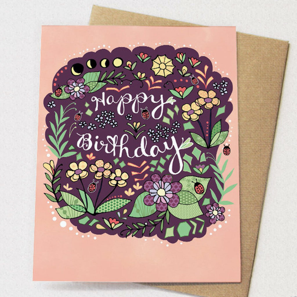 Happy Birthday Ladybugs & Flowers Card