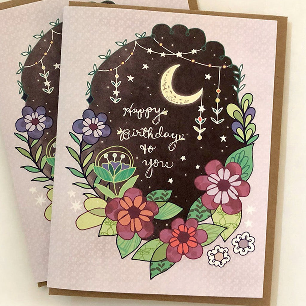 Happy Birthday To You Moon & Flowers Card