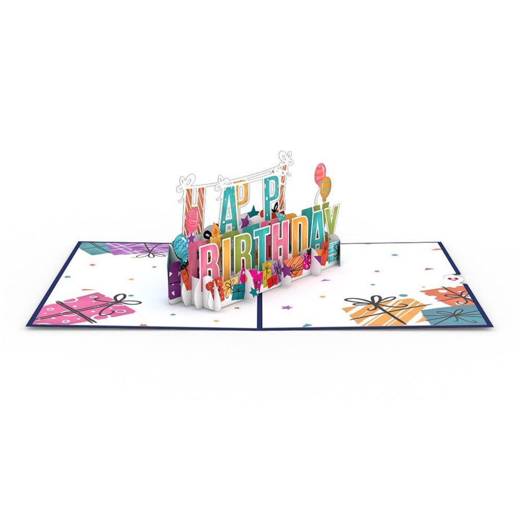 Happy Birthday Words 3D Pop Up Card Full view