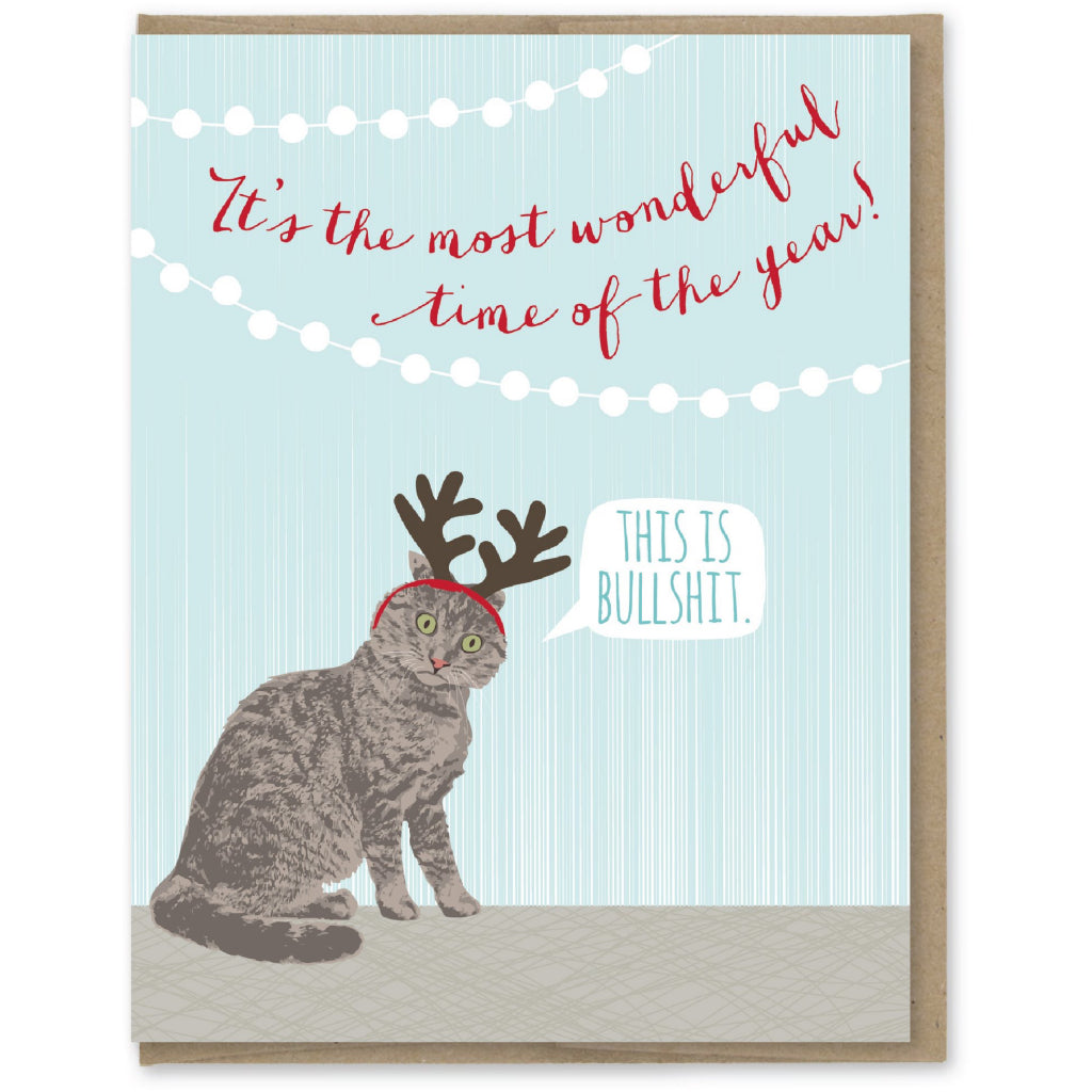Holiday Cat With Antlers Card