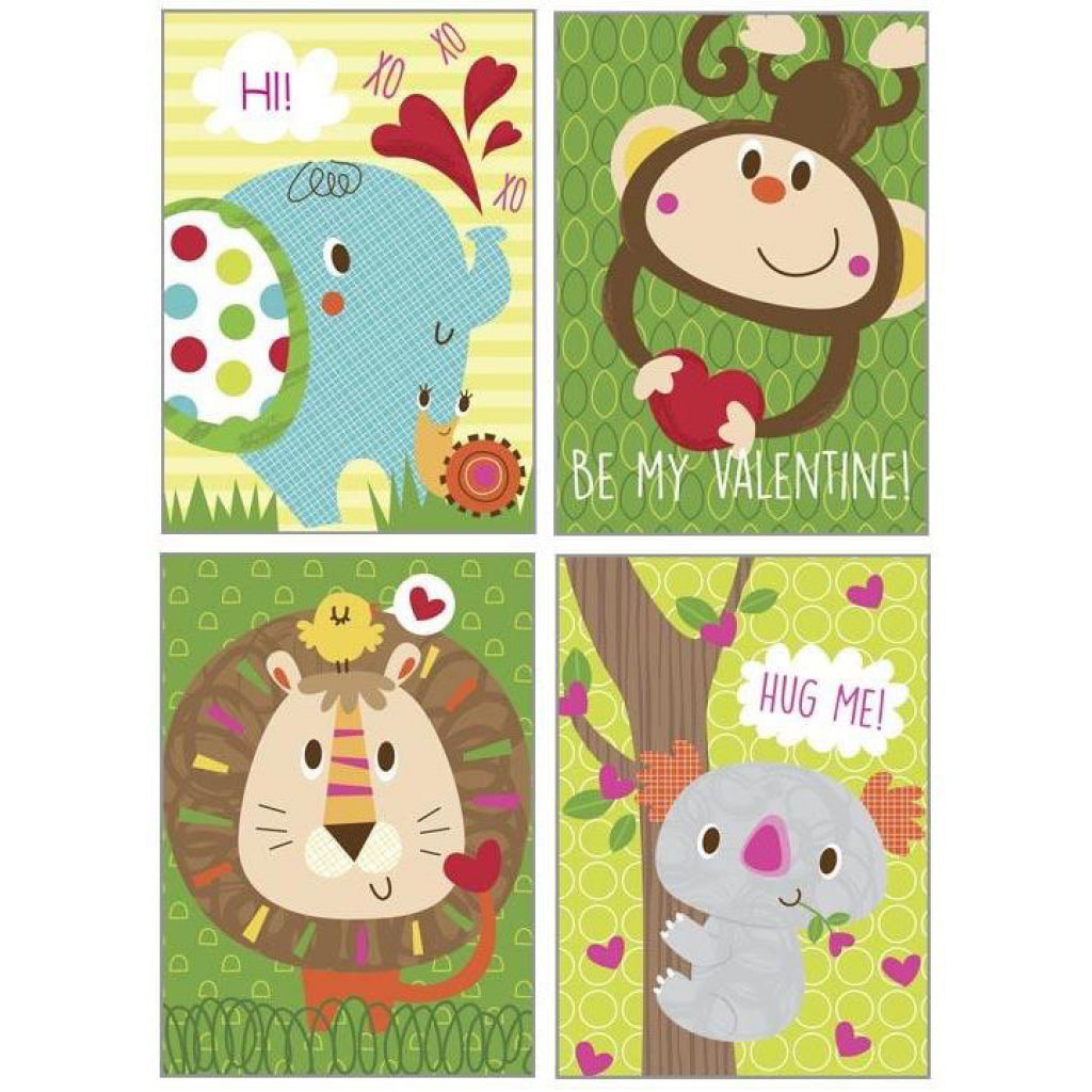 Jungle Animals Valentine Cards Pack of 16