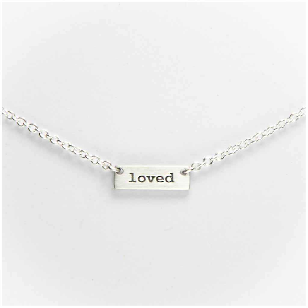 Loved Tiny Plate Necklace Brushed Sterling Silver