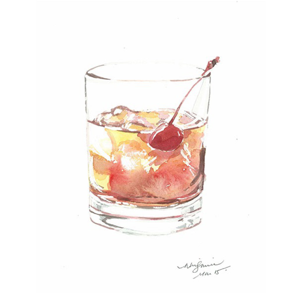 Manhattan Cocktail Watercolour Card