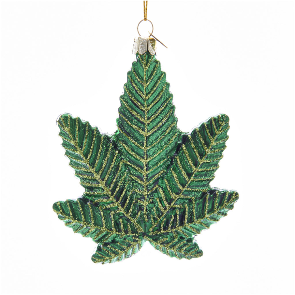 Marijuana Leaf Glass Ornament