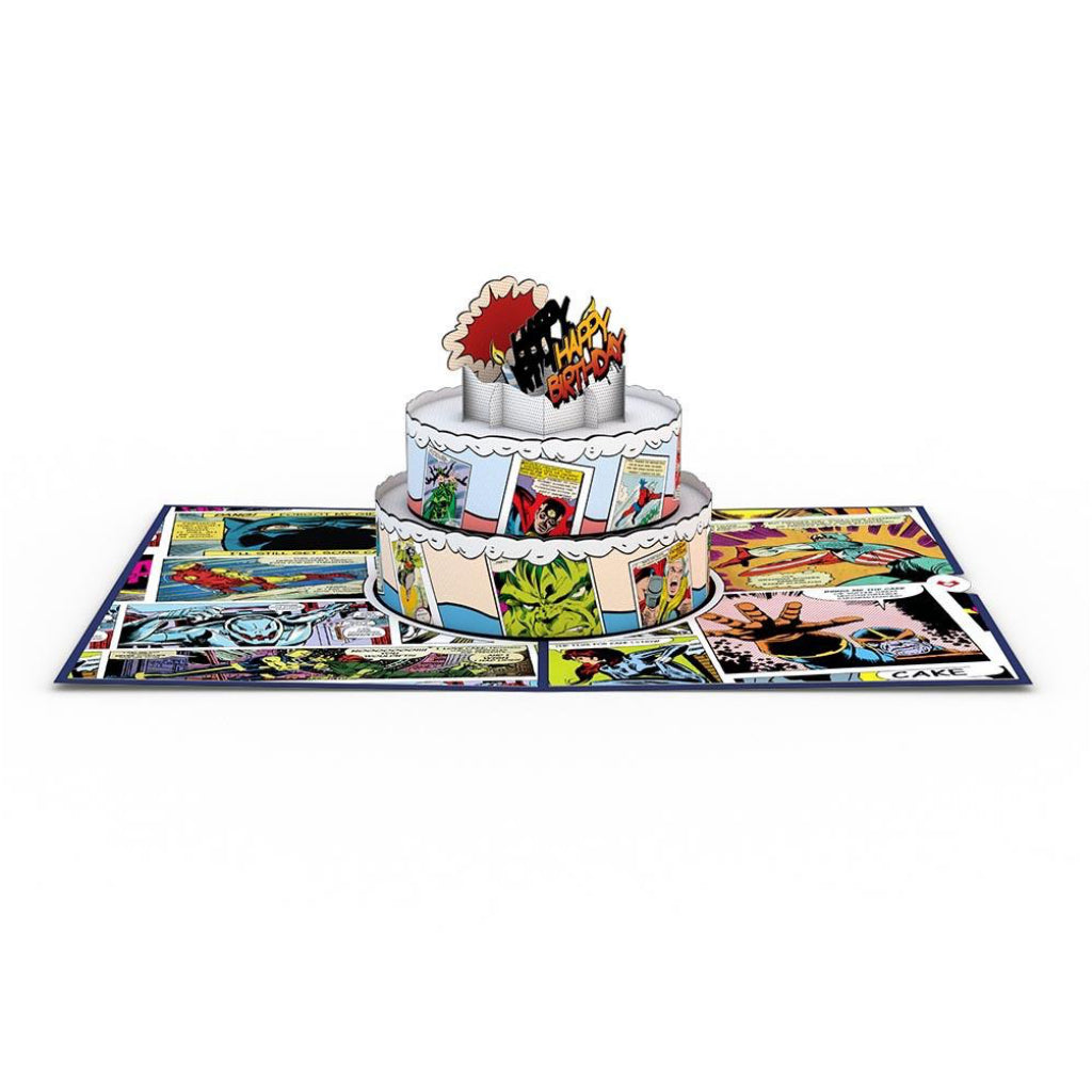 Marvel Comic Birthday Cake 3D Pop Up Card Full view