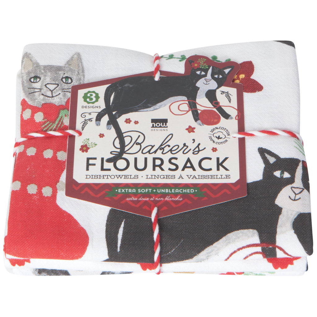 Meowy Xmas Floursack Tea Towels Set Of 3 Packaging