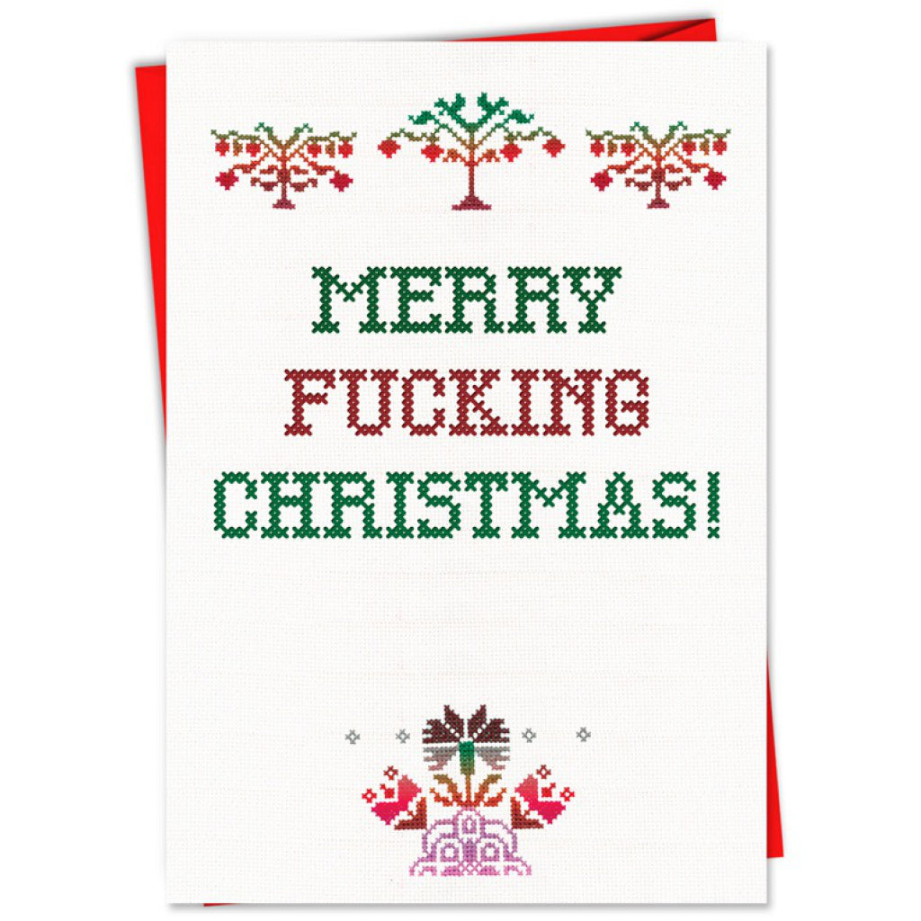 Merry Fucking Christmas Cross Stitch Card