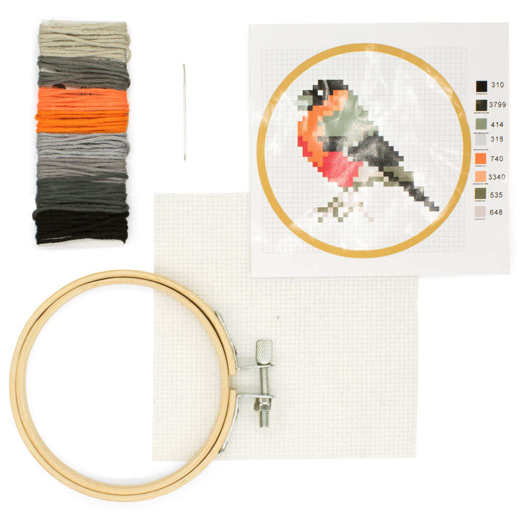 Mini Cross Stitch Embroidery Kit - Bird Contents