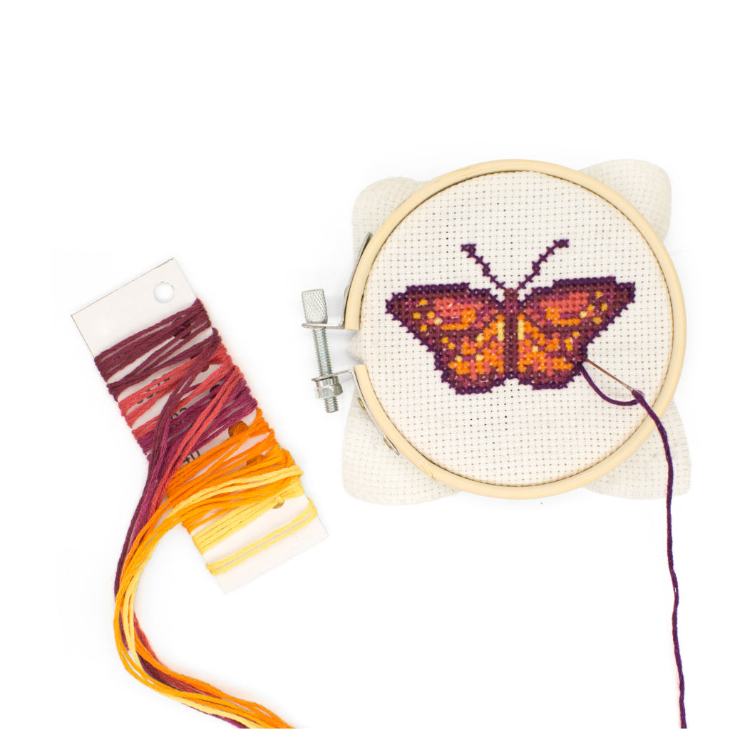 Mini Cross Stitch Embroidery Kit - Butterfly Contents