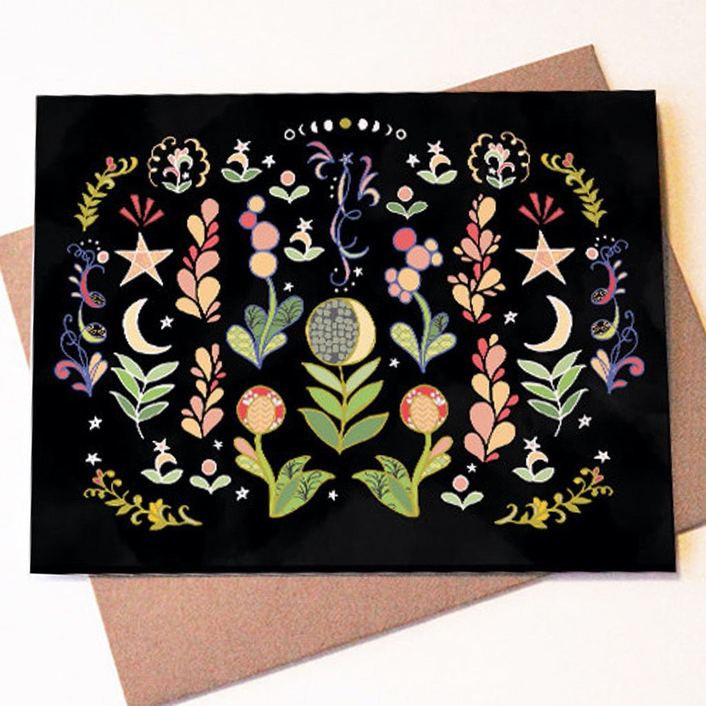 Moon Flowers On Black Card