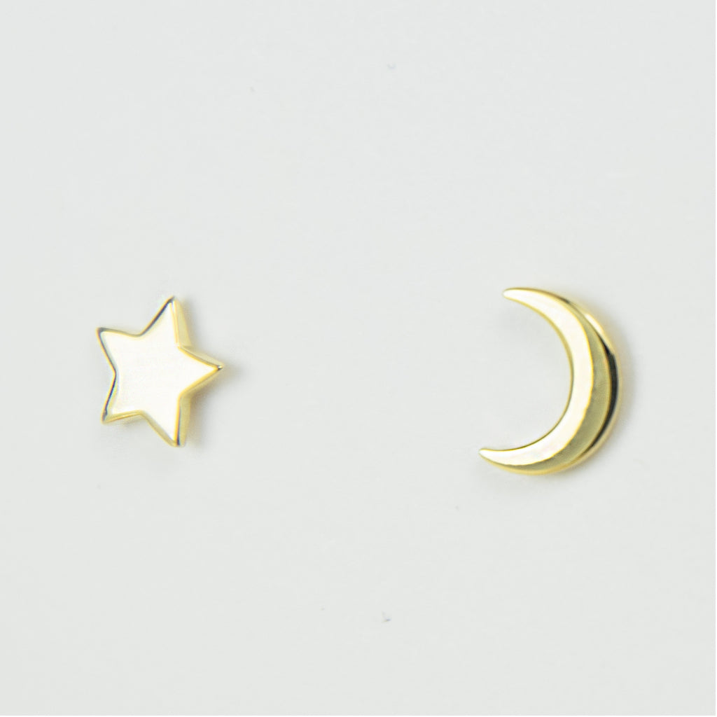 Moon & Star Studs 14K Gold Vermeil