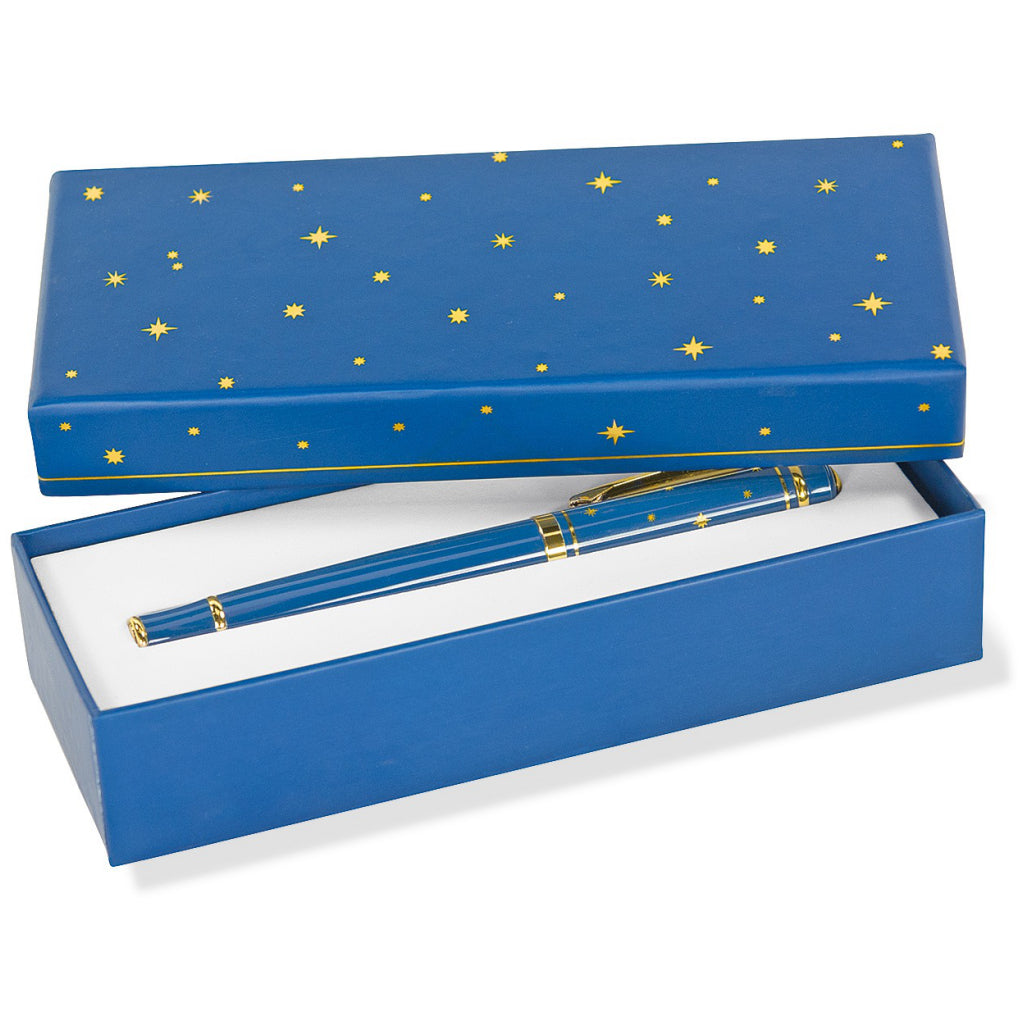 Packaging of Navy & Gold Roller Ball Pen.