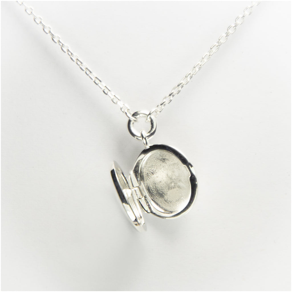 Oval Locket With White Sapphire Sterling Silver Open
