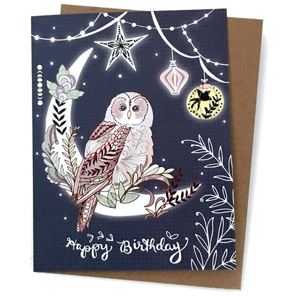 Owl On The Moon Birthday Card