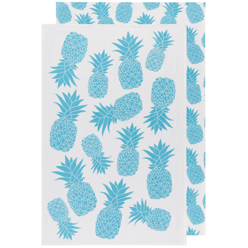 Pineapples Bali Blue Floursack Tea Towels Set Of 2