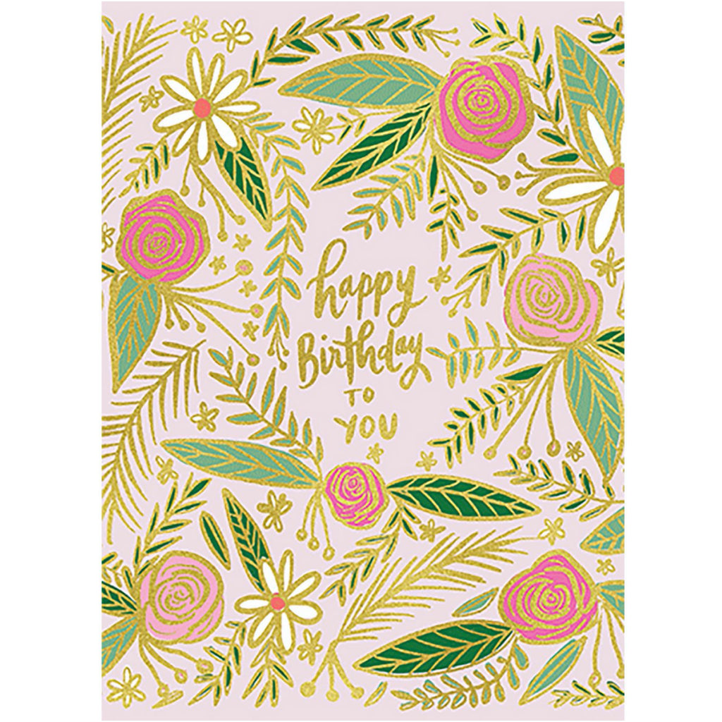 Pink Floral Happy Birthday Card