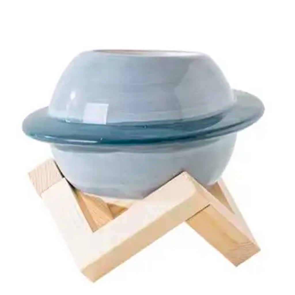 Planet Planter Pot with Wood Stand blue