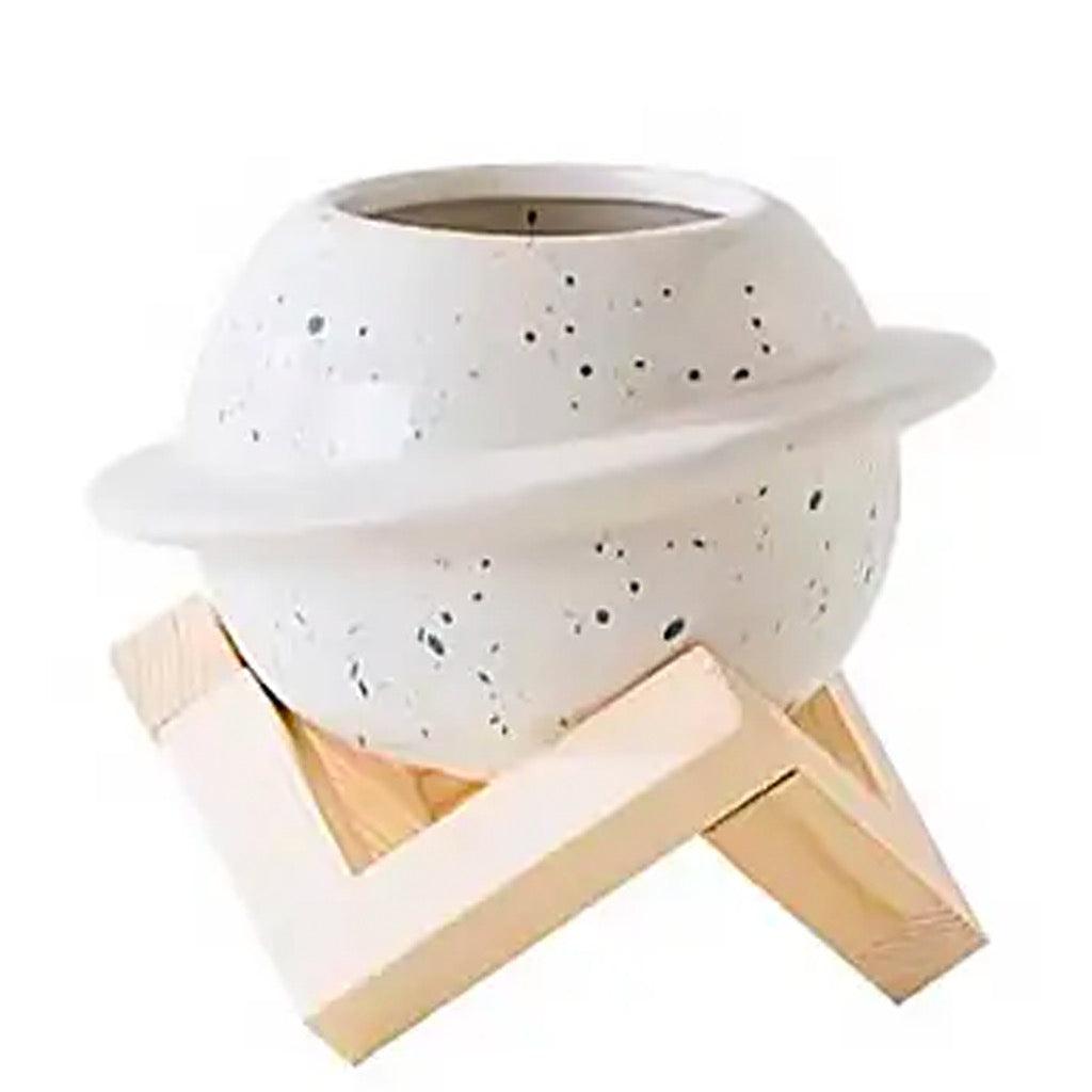 Planet Planter Pot with Wood Stand white