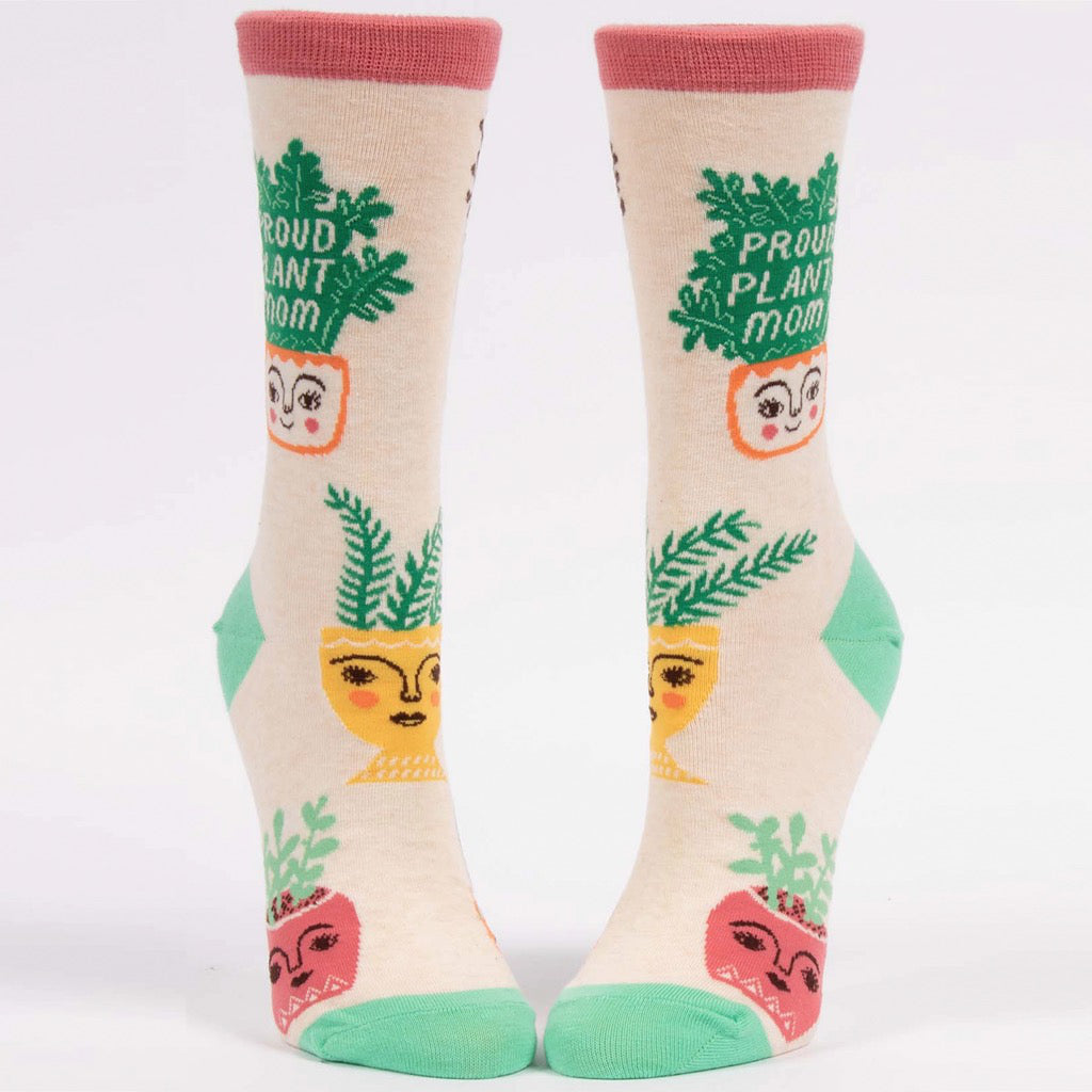 Front view of Proud Plant Mom Crew Socks.