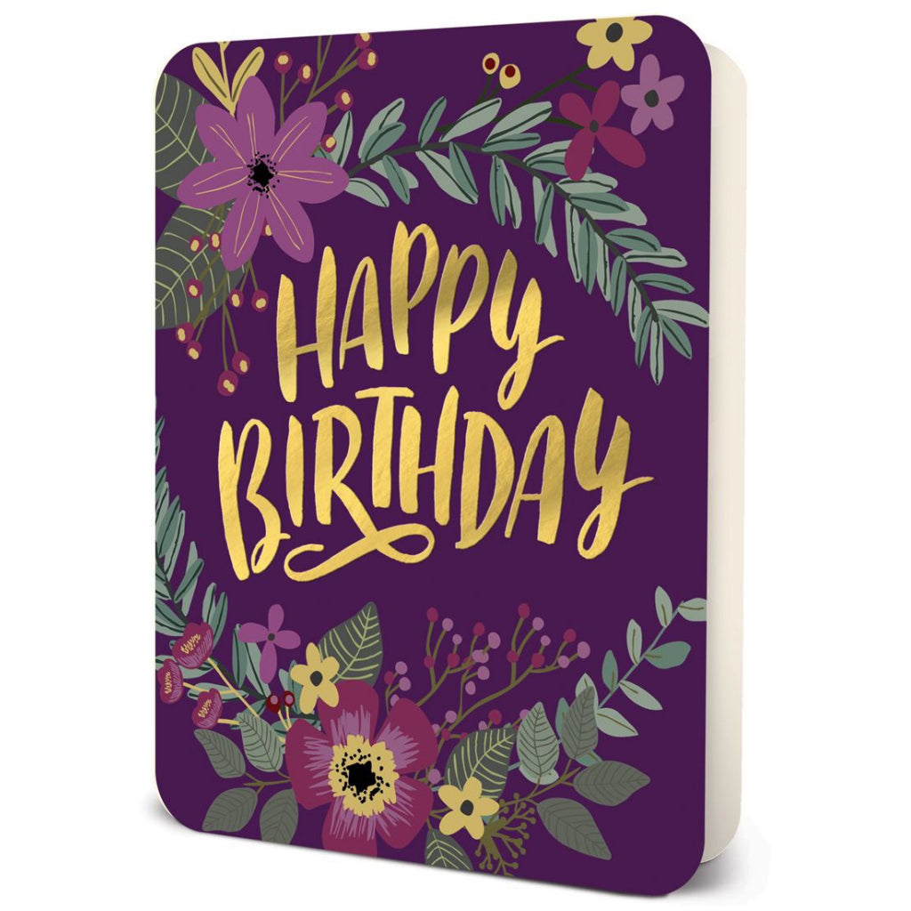 Purple Floral Happy Birthday Card