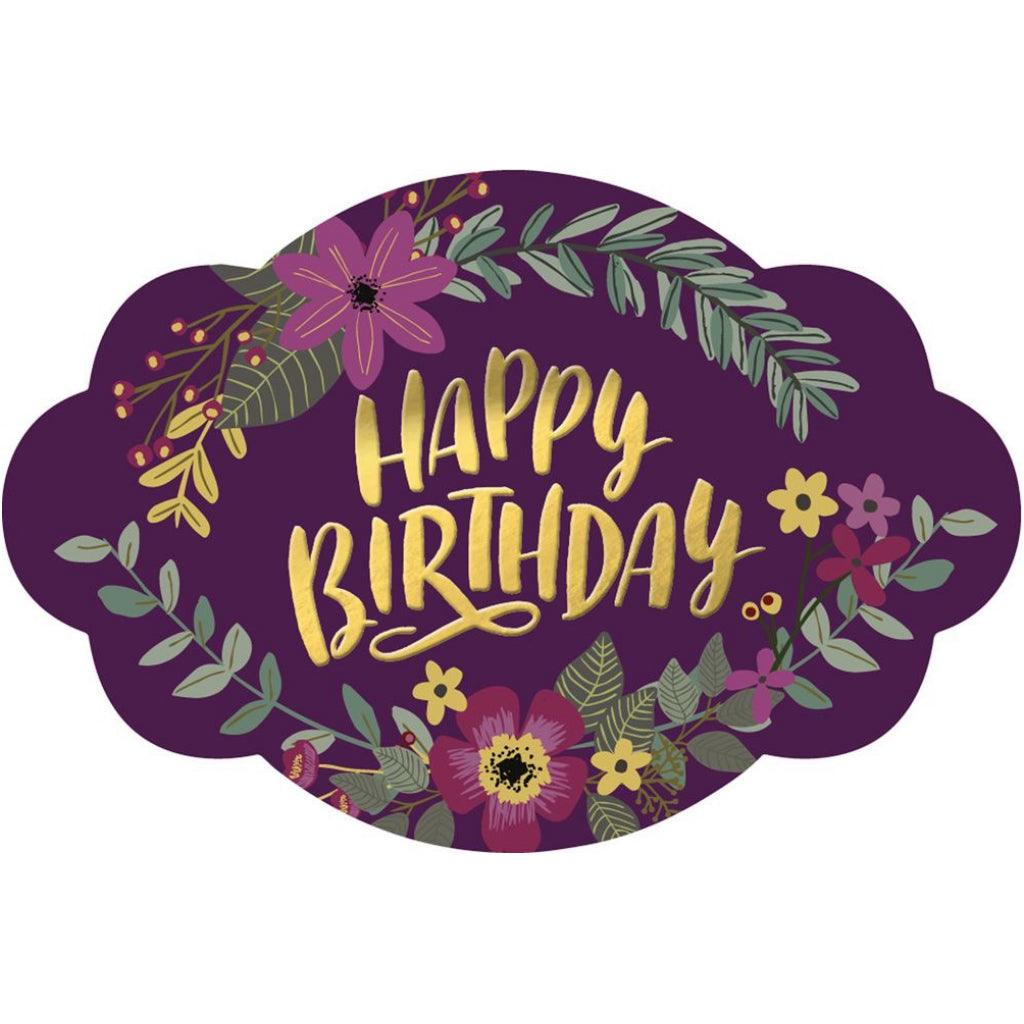 Purple Floral Happy Birthday Card Seal