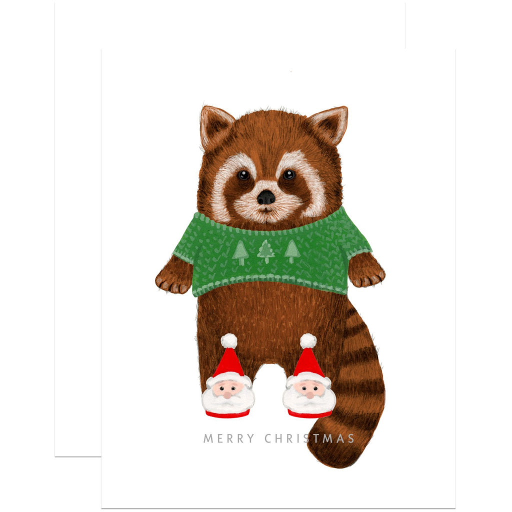 Raccoon In Slippers Holiday Card