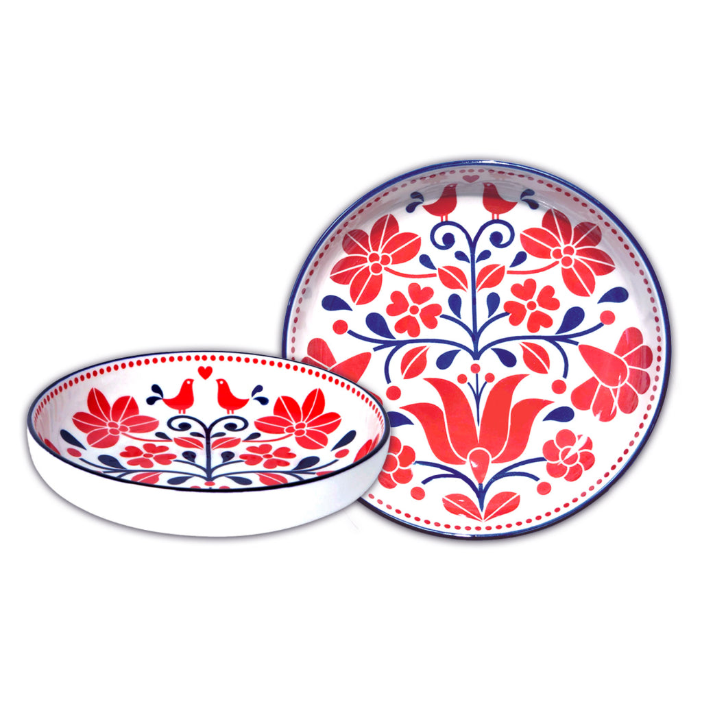 Red Bird Shallow Bowl by Danica – Outer Layer