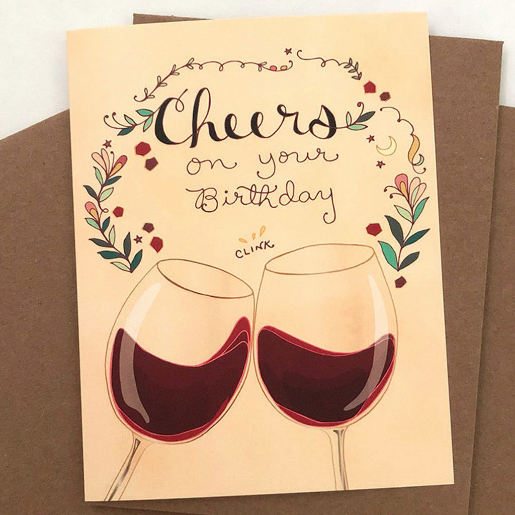 Red Wine Cheers Birthday Card