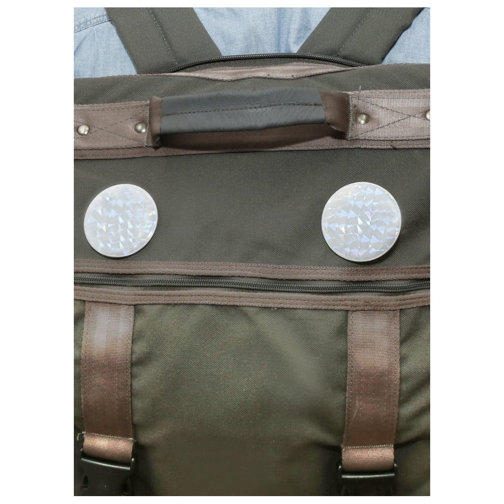 Reflective Buttons on bag.