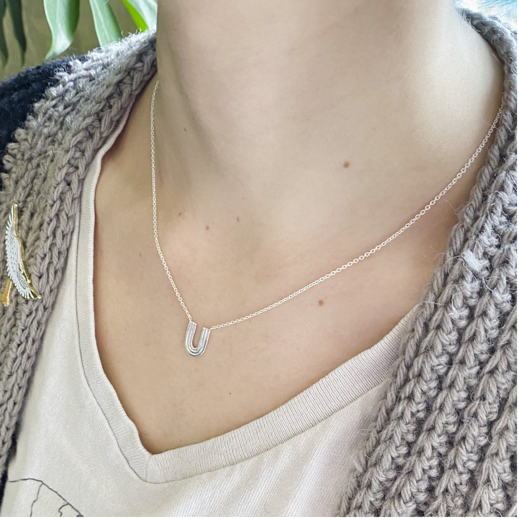 Ridged Arc Necklace Sterling Silver Lifestyle