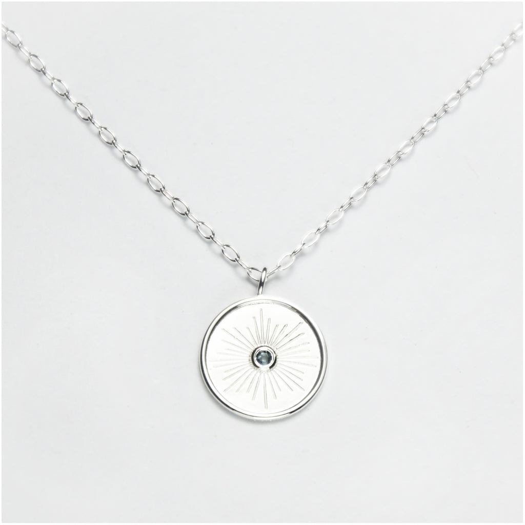 Rimmed Medallion Necklace With London Blue Topaz Sterling Silver