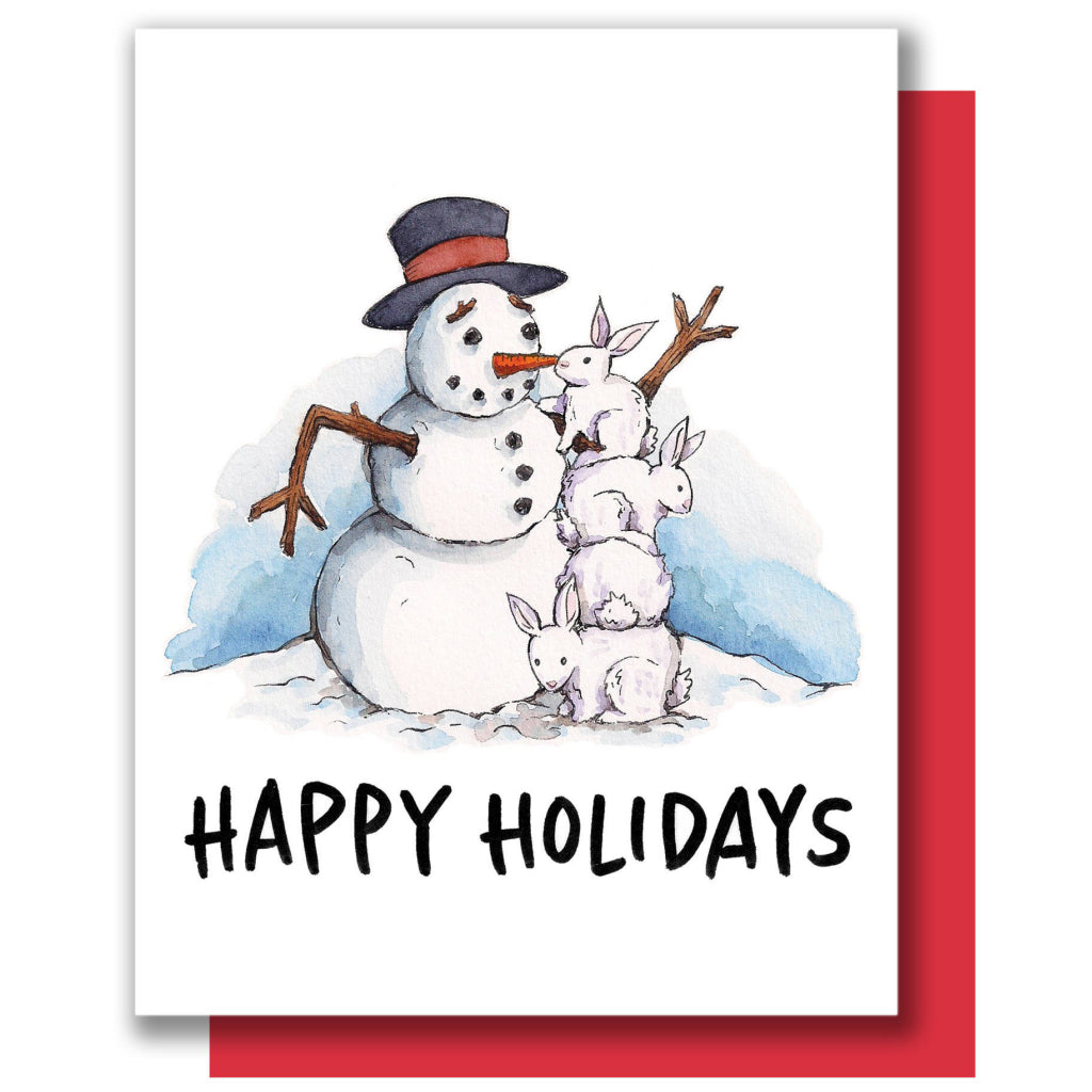 Snowman & Bunnies Holiday Card